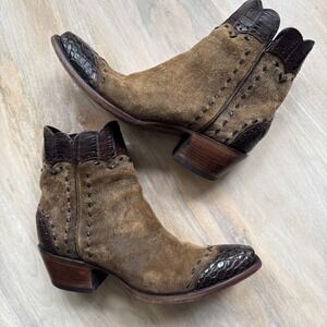 Stallion Western Cowboy Distressed Kidskin Leather Wingtip Boot Cowgirl Heel 8.5